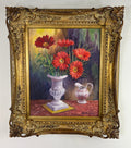 Vintage French Oil Painting Floral Still Life Framed Carved Signed LOT 51120