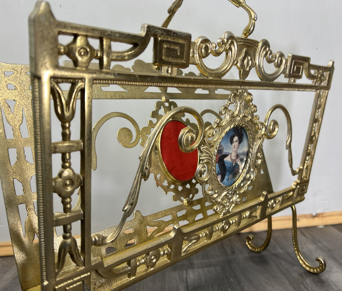 Newspaper Rack Vintage French Brass Ornate Freestanding Holder LOT 46820