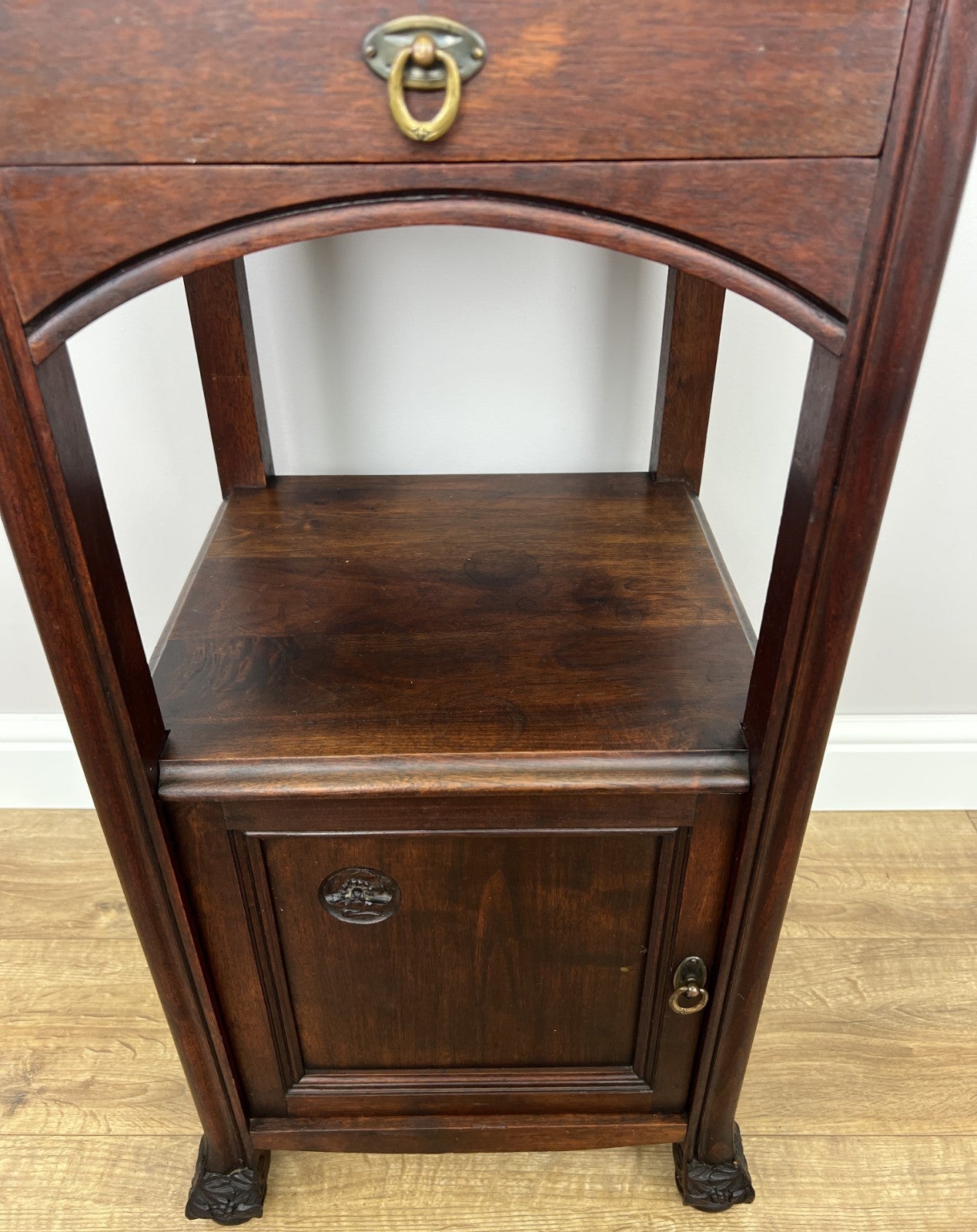 Bedside Table Antique French Style Marble Top Walnut Cabinet Nightstand LOT 62394
