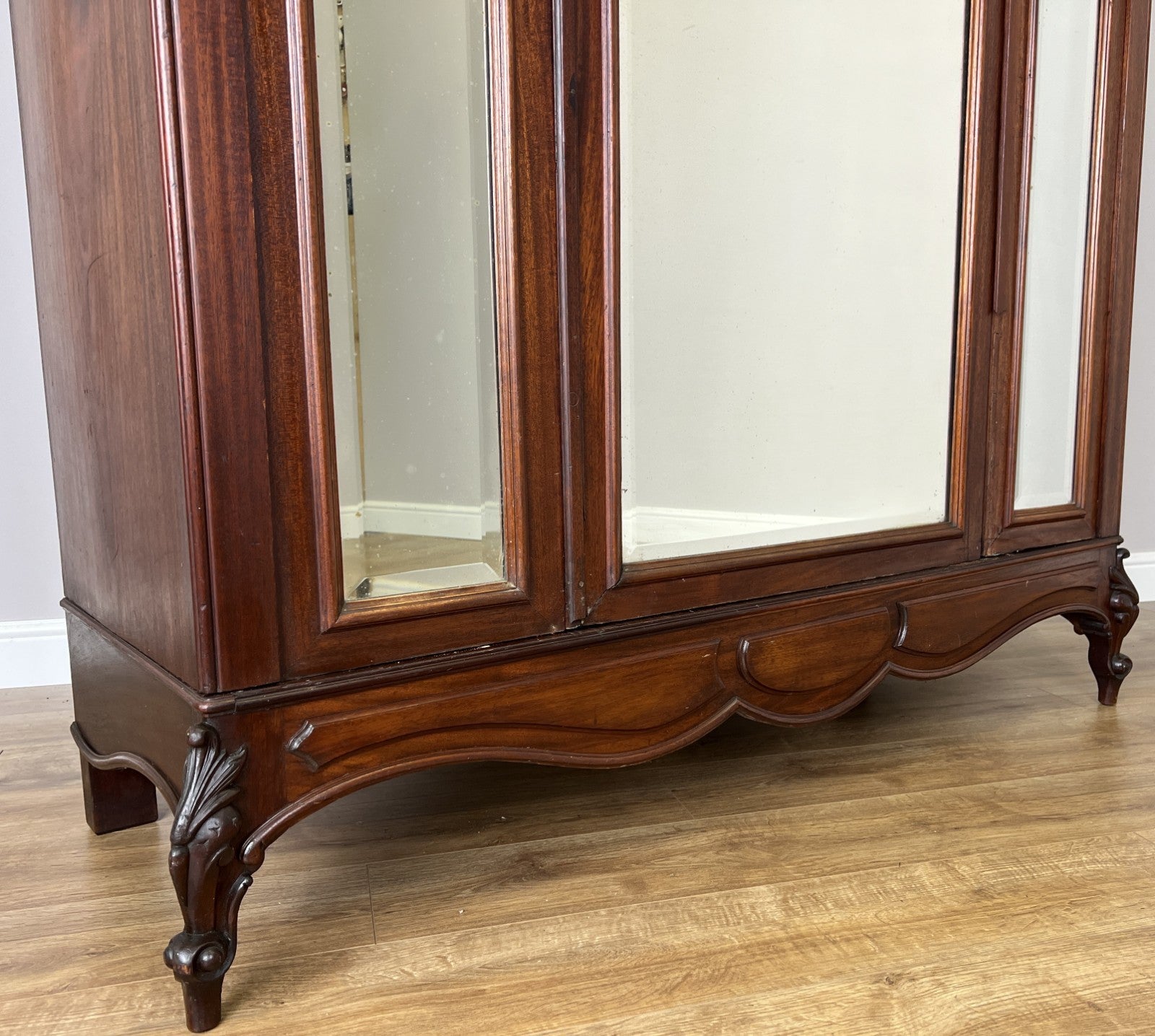 Wardrobe Antique French Style Walnut Two Door Mirrored Carved Armoire LOT 613312