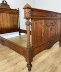 Bed Antique French Style Oak Double Bed Frame Carved Headboard LOT 61514