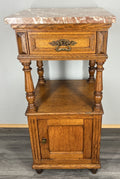 Bedside Table Antique French Oak with Marble Top Carved Cabinet LOT 43382