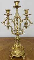 Candelabras Vintage French Brass Pair Ornate 3 Arm Candle Holders LOT 60452