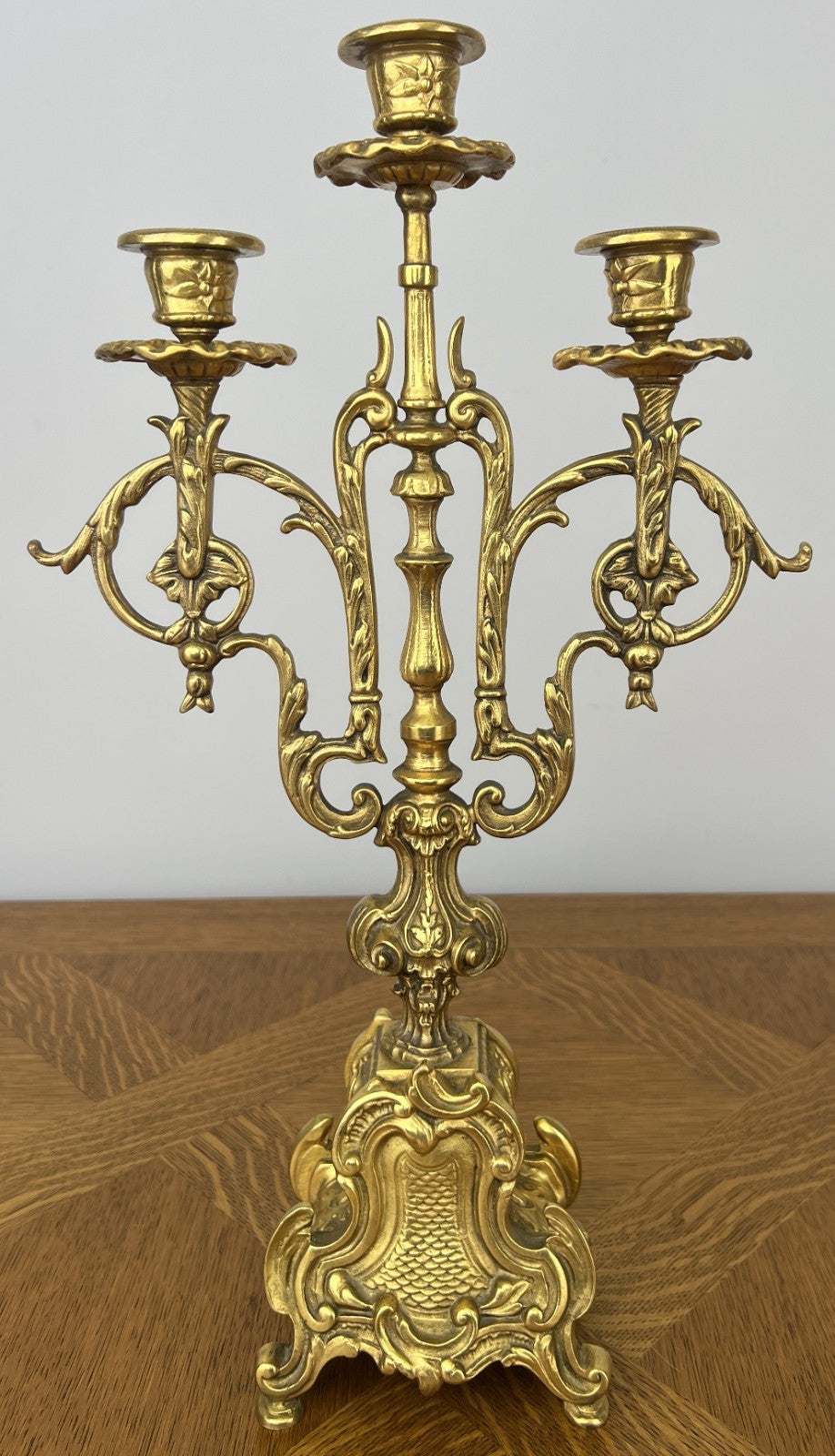 Candelabras Vintage French Brass Pair Ornate 3 Arm Candle Holders LOT 60452