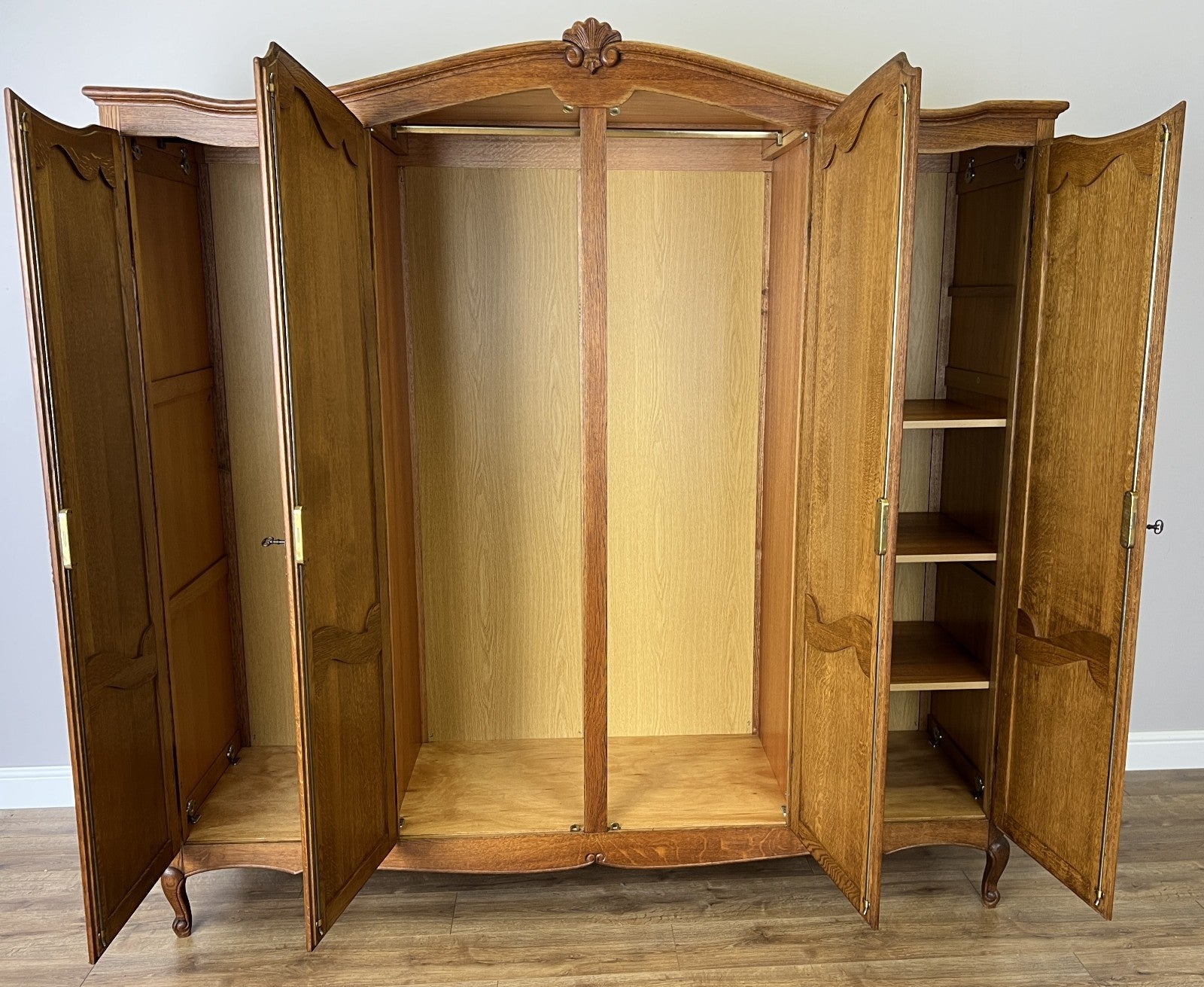 Wardrobe Vintage French Louis XVI Style Oak Four Door Carved Armoire LOT 64019