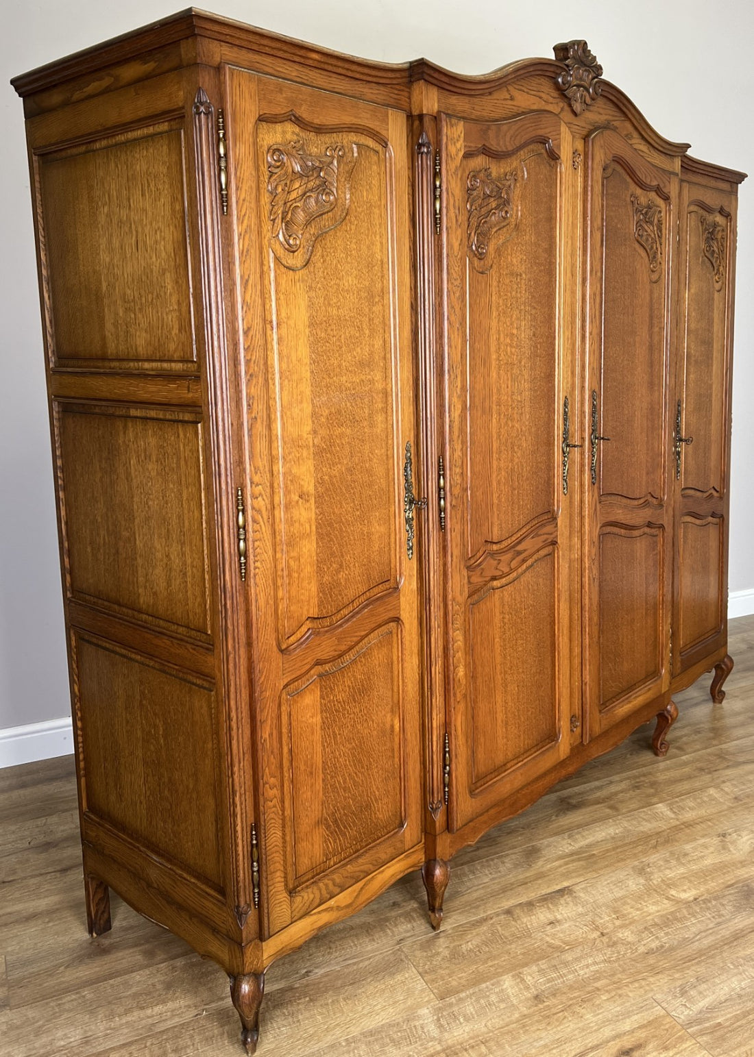 Wardrobe Vintage French Louis XVI Style Oak Four Door Carved Armoire LOT 48950