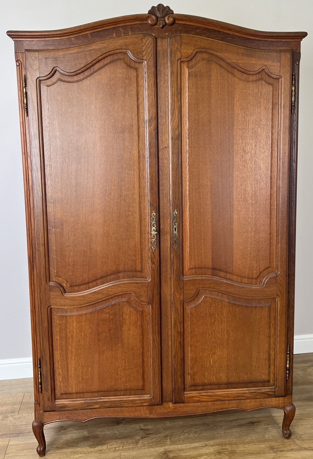 Wardrobe Vintage French Louis Style Oak Two Door Carved Armoire Cabinet LOT 610210