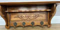French Vintage Coat Rack Oak 4 Hooks Wall Shelf Carved Coat Hanger LOT 49076