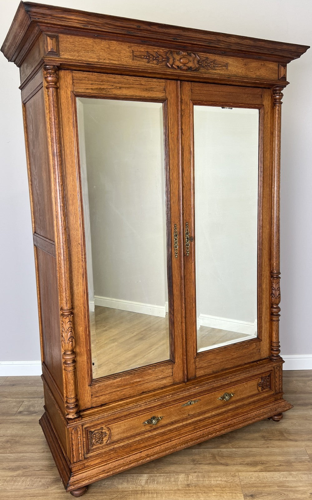 Wardrobe Antique French Oak Two Door Mirrored Carved Armoire Cabinet LOT 61200