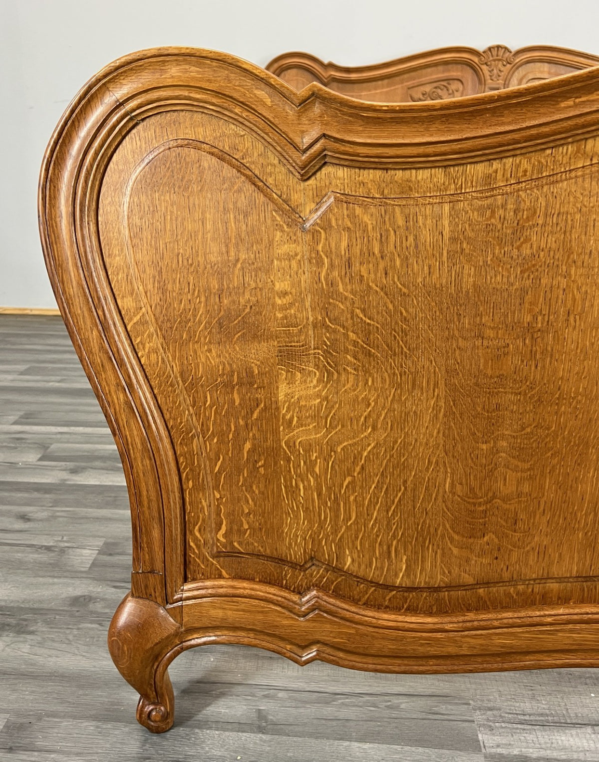 Bed Frame Vintage French Louis XVI Style Oak Double Carved Panel LOT 4086