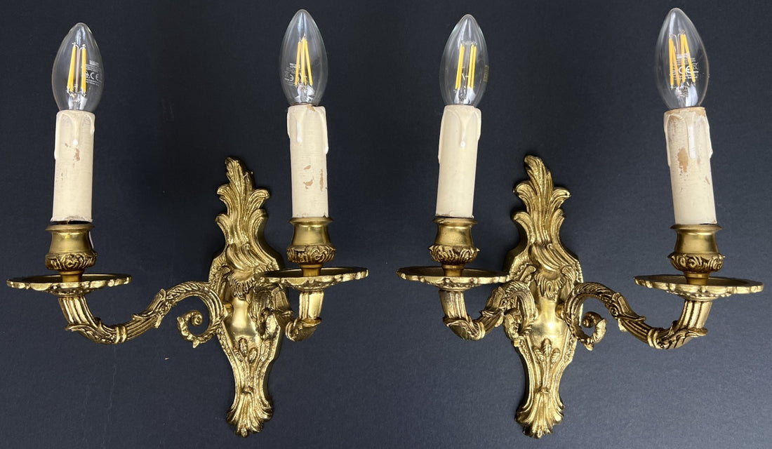 Pair of Wall Sconces Vintage French Ornate Decorative Candle Lights LOT 60680