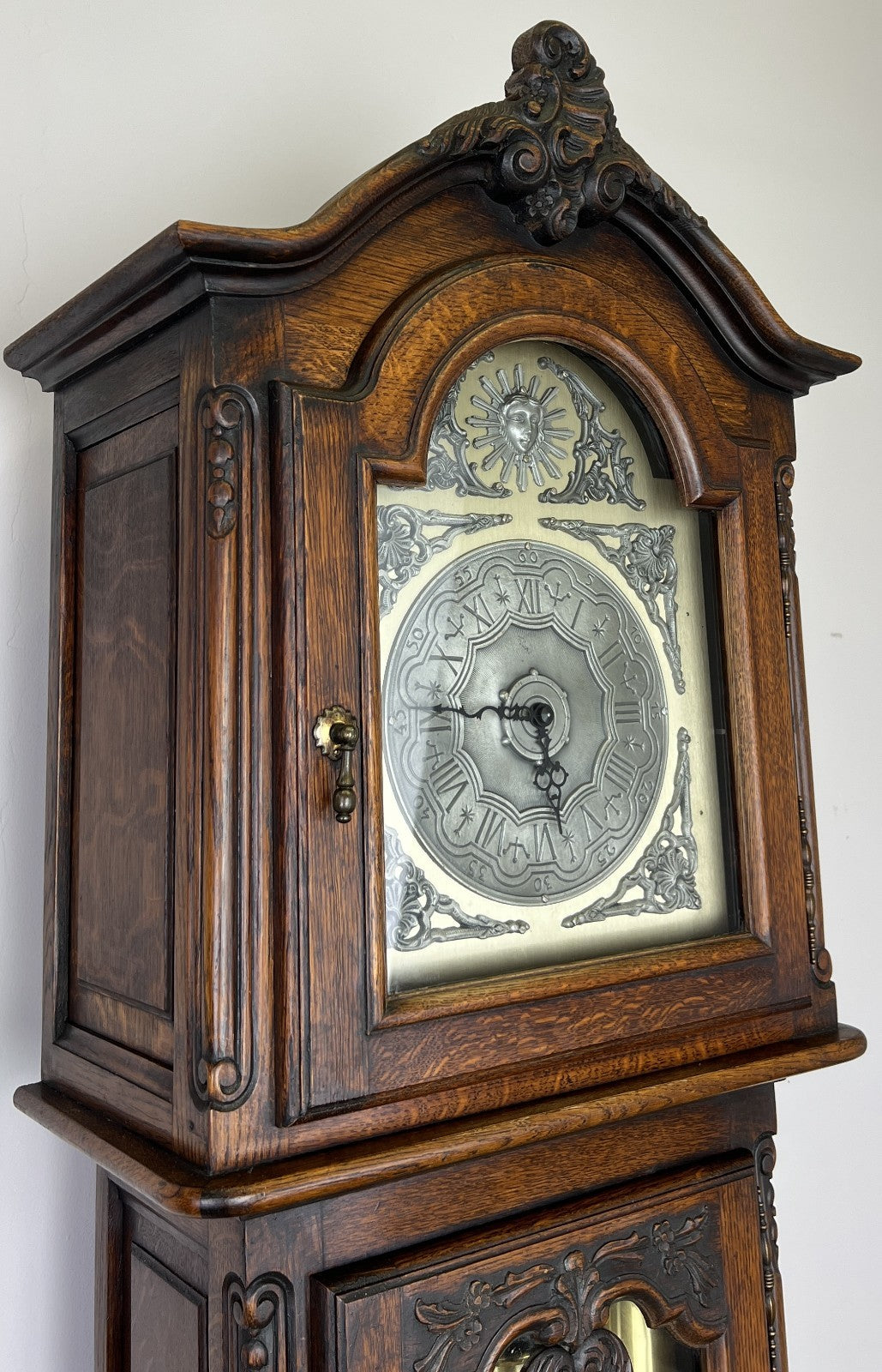 Grandfather Clock Vintage French Style Oak Carved Decorative Clock LOT 61070