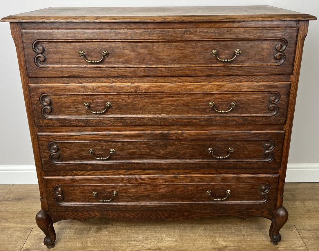 Chest of Drawers Vintage French Louis Oak 4 Drawers Carved Cabinet LOT 62690