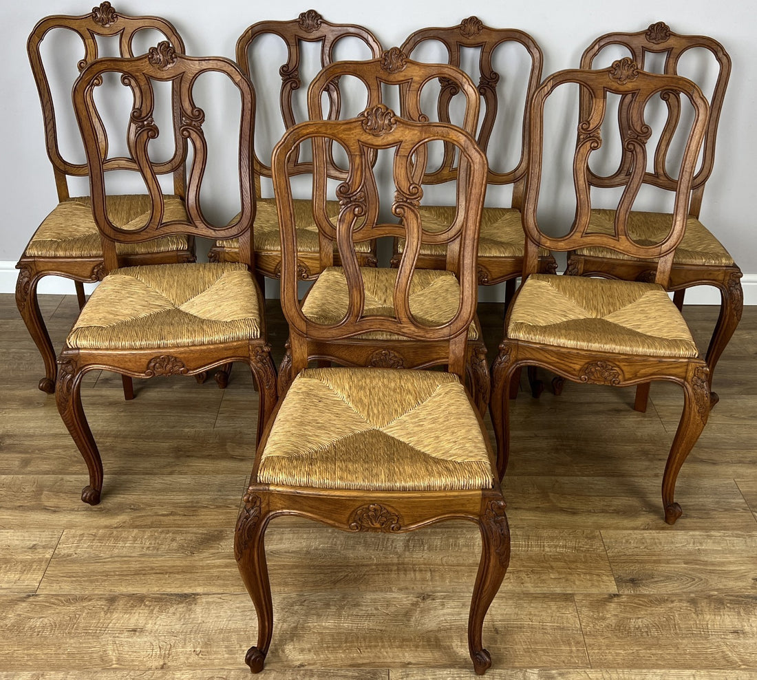 Dining Chairs Vintage French Louis Style Oak Set of 8 Upholstered Seats LOT 63450