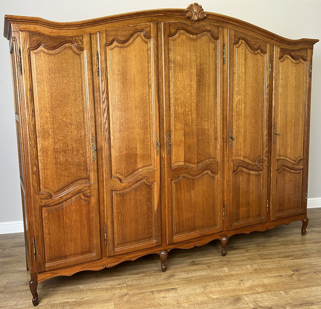 Wardrobe Vintage French Louis XVI Style Five Door Oak Carved Armoire LOT 49280