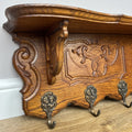 Coat Rack Vintage French Carved Oak Wall Mounted 6 Hooks Rack Hanger LOT 62276