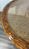 Coffee Table Vintage French Louis XIV Glass Top Ornate Cane Round Table LOT 39416