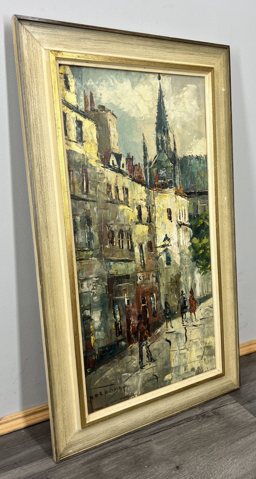 Vintage French Oil Painting City Scene Framed Artwork Signed LOT 46310