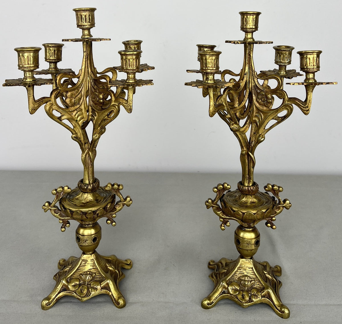 Pair of Candelabras Vintage French Style Ornate 5 Arm Candle Holders LOT 6475