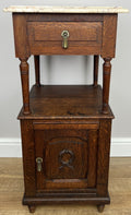 Pair of Bedside Tables Antique French Marble Top Carved Oak Cabinets LOT 49183