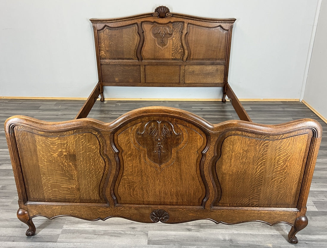 Bed Vintage French Louis XVI Double Bed Frame Oak Carved Headboard LOT 46000