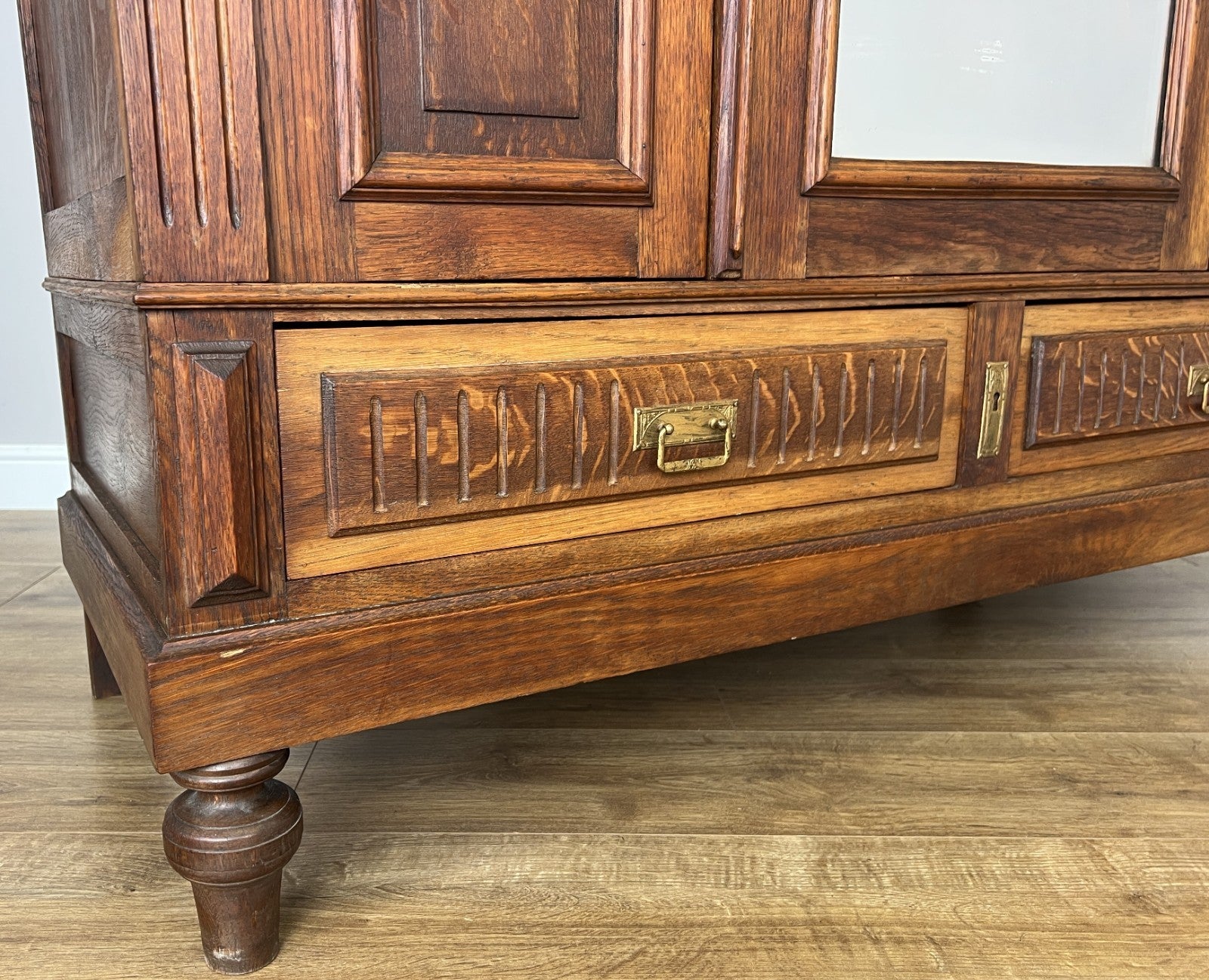 Wardrobe Antique French Two Door Oak Mirrored Carved Armoire Cabinet LOT 608213