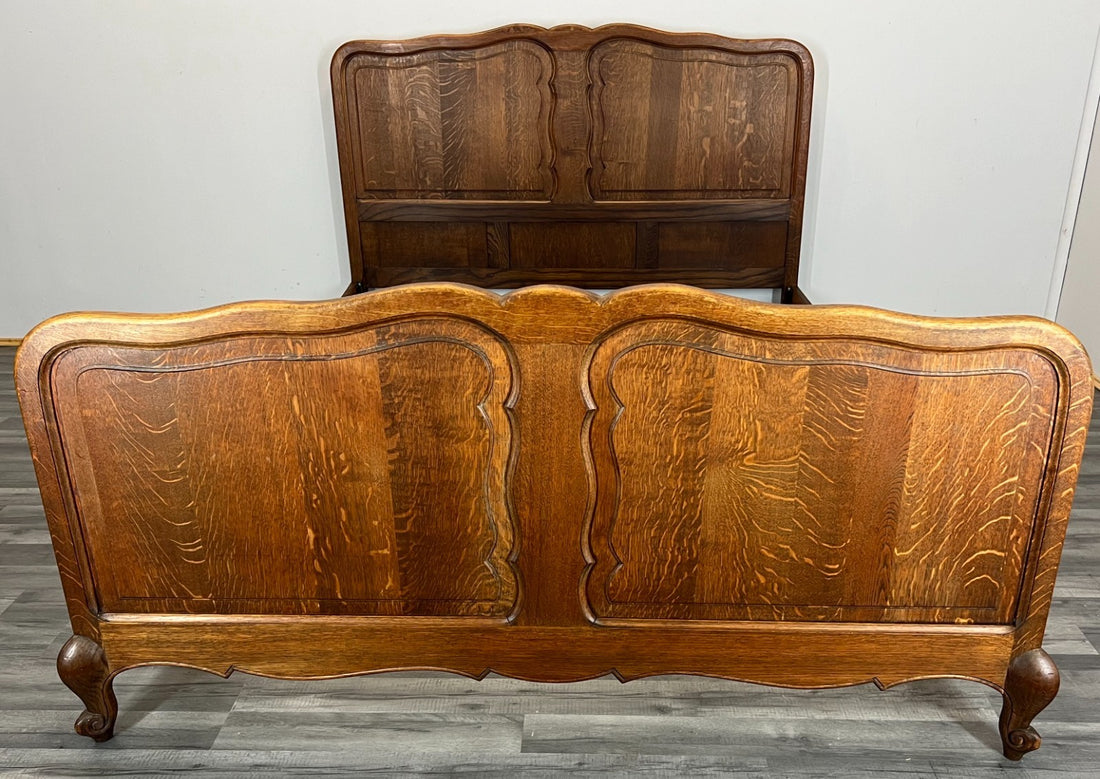 Bed Vintage French Louis XVI Oak Double Bed Frame Carved Headboard LOT 33350