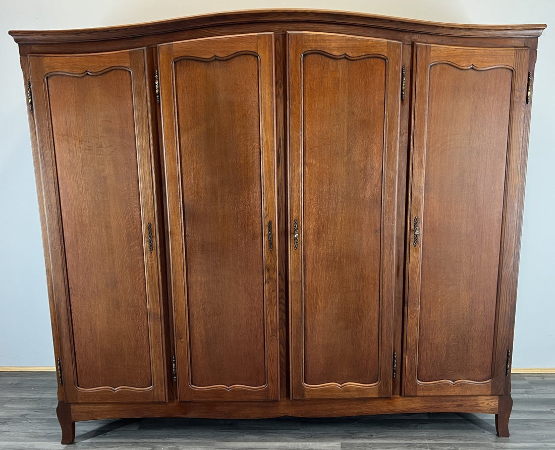 Wardrobe Vintage French Louis XVI Style Oak Four Door Carved Armoire LOT 41490