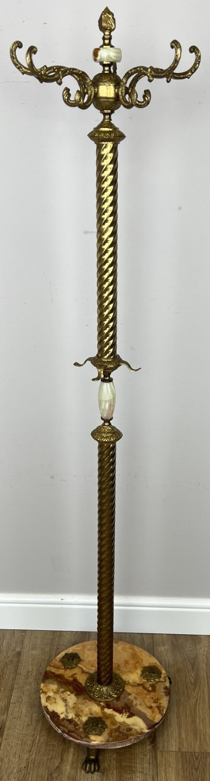 Standing Coat Hanger Vintage French Brass 9 Hooks Ornate Coat Rack LOT 609211