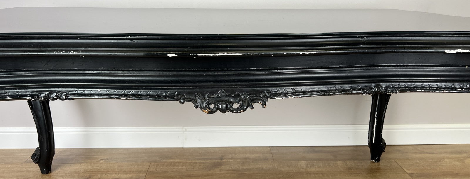 Double Sided Desk Antique French Style Black Painted Heavy Carved Table LOT 61869