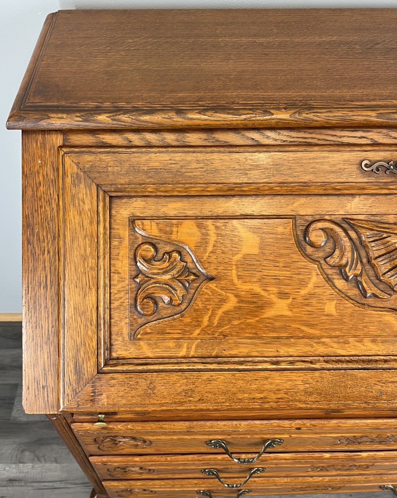 Secretaire Writing Desk Oak Rare Vintage French Louis Bureaux Cabinet LOT 45083