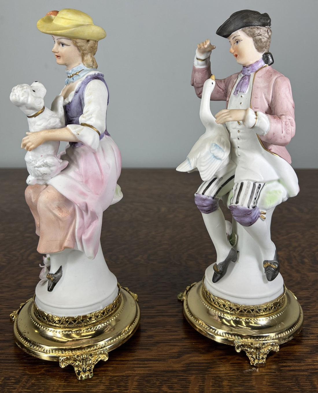 Figurines Vintage French Style Porcelain Pair on Brass Stand LOT 47550