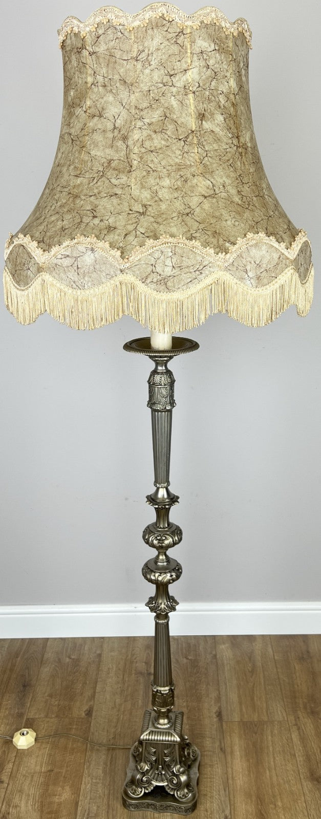 Floor Lamp Vintage French Ornate Metal Standing Lamp with Tassel Shade LOT 60870