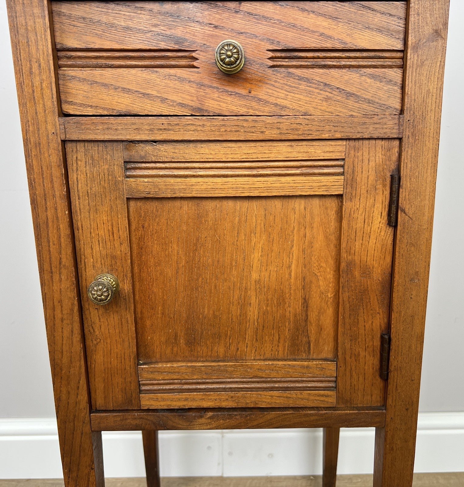 Bedside Table Antique French Style Marble Top Oak Cabinet Nightstand LOT 62455