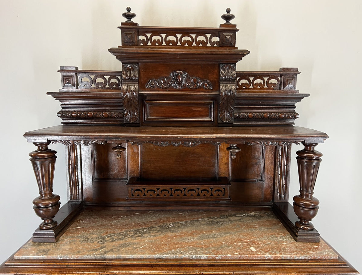 Sideboard Antique French Style Walnut Marble Display Cabinet Cupboard LOT 35764
