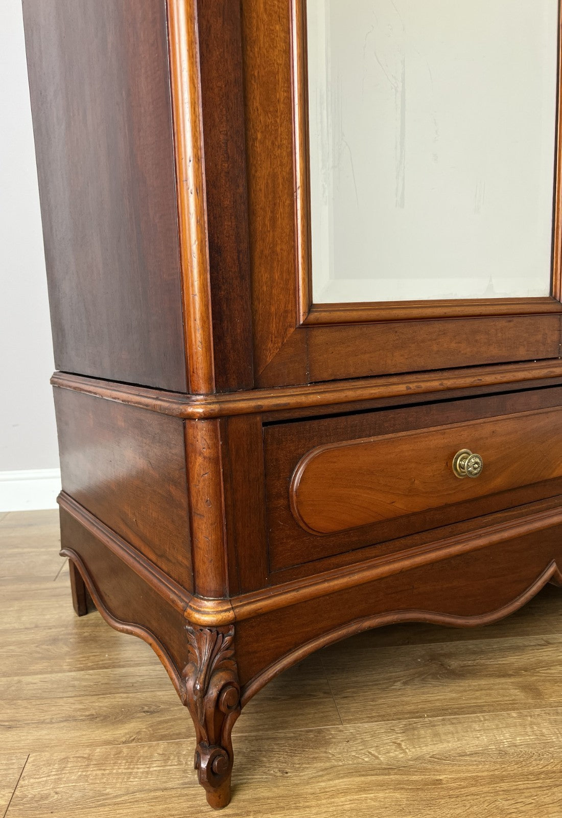 Wardrobe Antique French Style Walnut Mirrored Two Door Carved Armoire LOT 6538