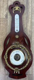 Barometer Vintage Brass Mahogany Wall Barometer Thermometer Hygrometer LOT 60861