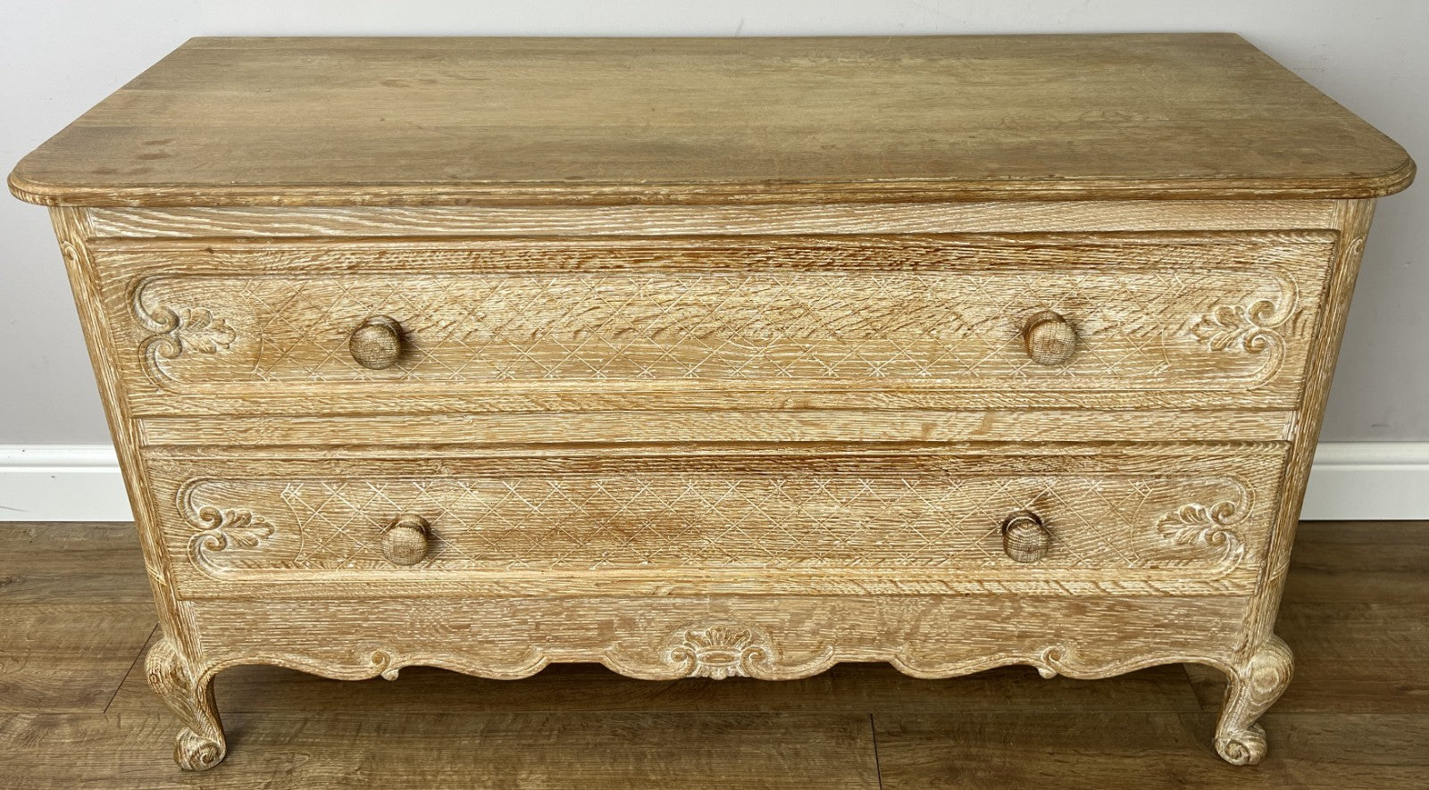 Chest of Drawers Vintage French Louis Oak 2 Drawers Carved Cabinet LOT 64060