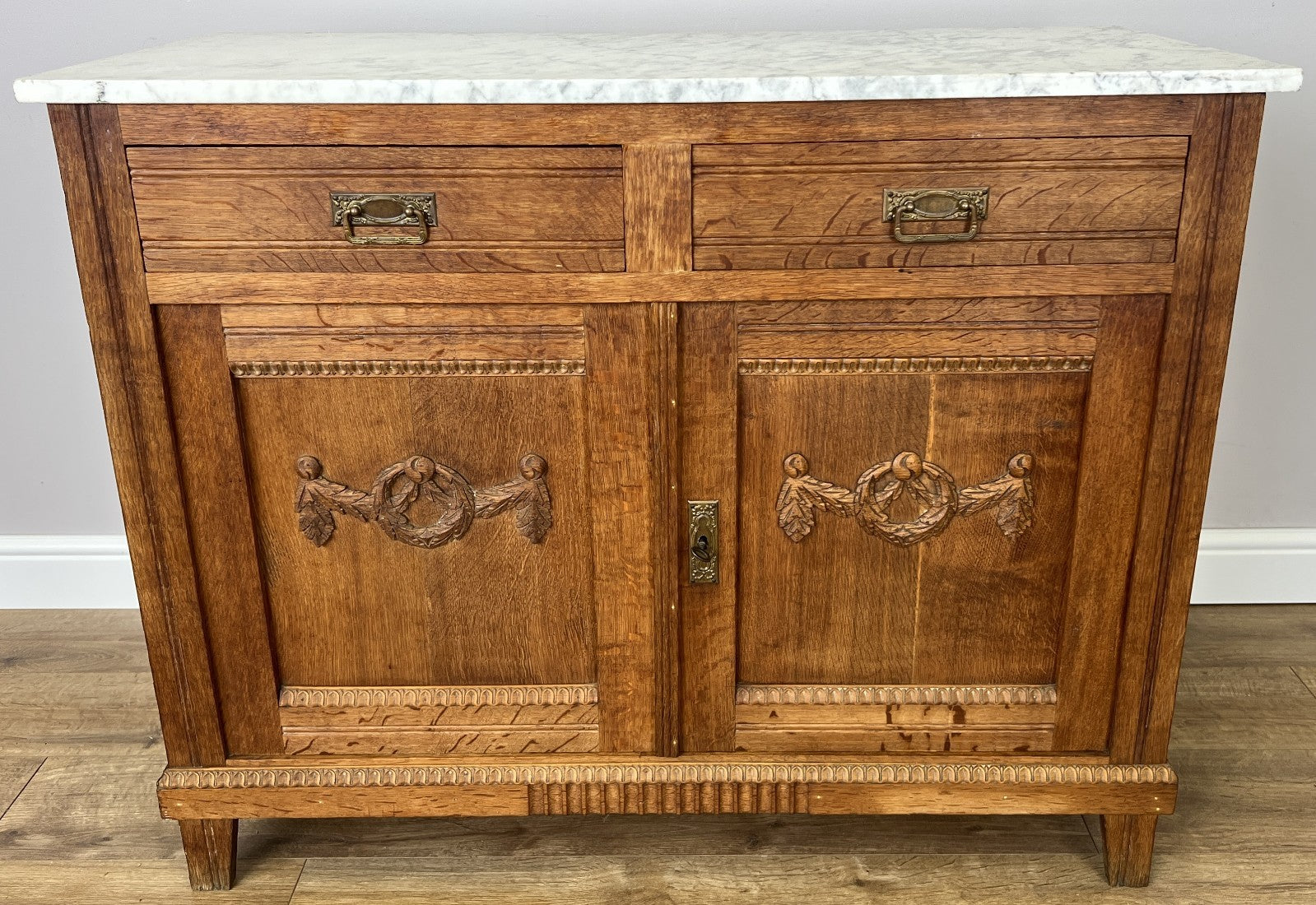 Cabinet Antique French Style Marble Top Oak Sideboard Carved Cupboard LOT 62841
