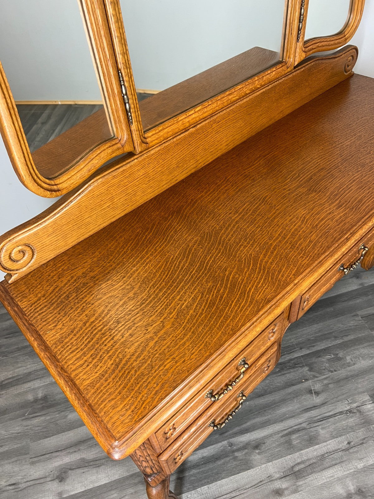 Vintage Dressing Table with Mirror French Oak Louis Vanity Table Makeup LOT 45578