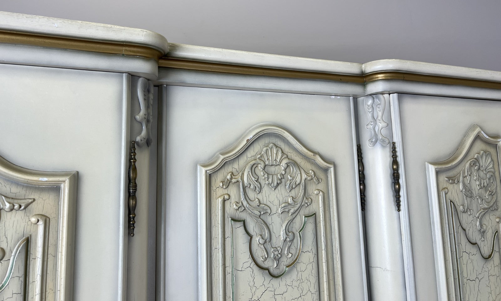 Wardrobe Vintage French Shabby Chic Five Door Carved Armoire Cabinet LOT 61217
