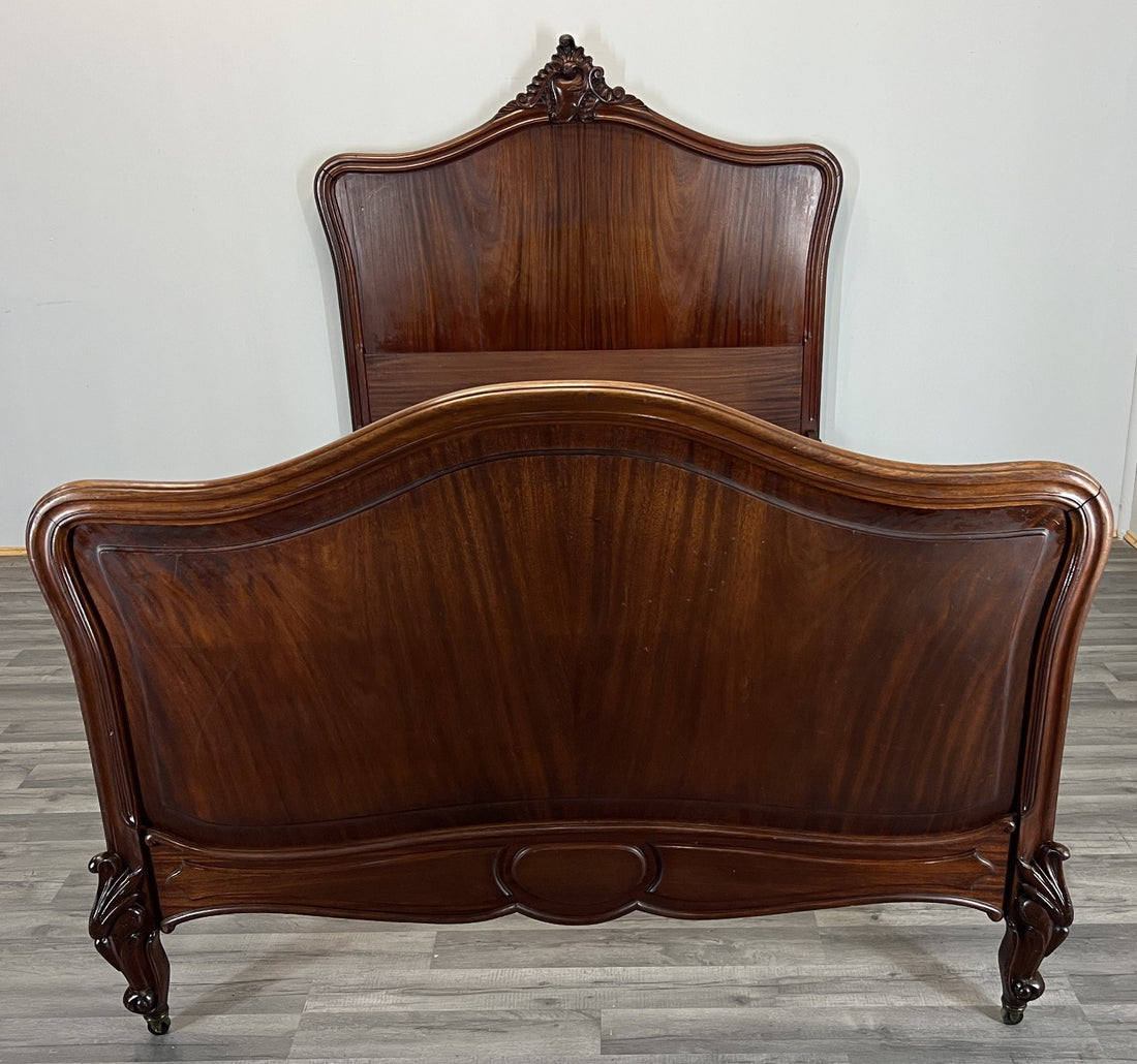 Bed Antique French Style Double Bed Frame Walnut Carved Headboard LOT 46160