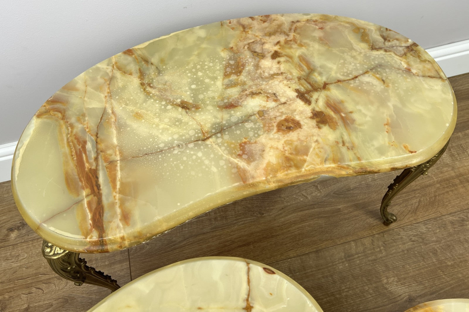 Nested Tables Vintage French Marble Onyx Brass Tables Set LOT 497013