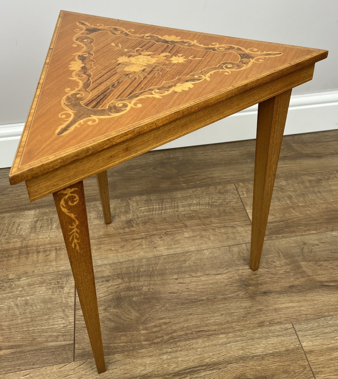 Vintage French Nested Triangle Inlaid Set 3 Pieces Carved Tables LOT 49069