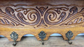 French Vintage Coat Rack Oak 5 Hooks Wall Shelf Carved Coat Hanger LOT 49617