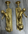 Wall Candle Holder Vintage French Style Sconce Pair Brass Cherub LOT 46651