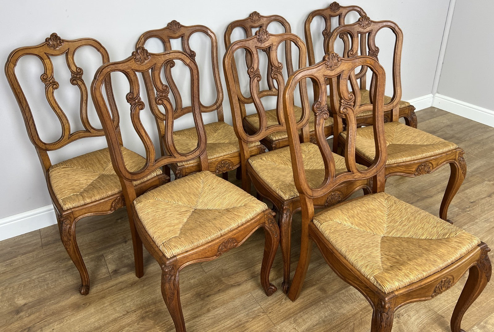 Dining Chairs Vintage French Louis Style Oak Set of 8 Upholstered Seats LOT 63452