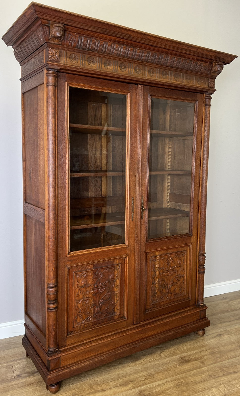 Bookcase Antique French Style Glazed Display Oak Cabinet Sideboard LOT 6513