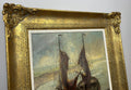 Oil Painting Vintage French Style Signed Coastal Boats Artwork Framed LOT 494211