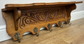 French Vintage Coat Rack Oak 5 Hooks Wall Shelf Carved Coat Hanger LOT 496112